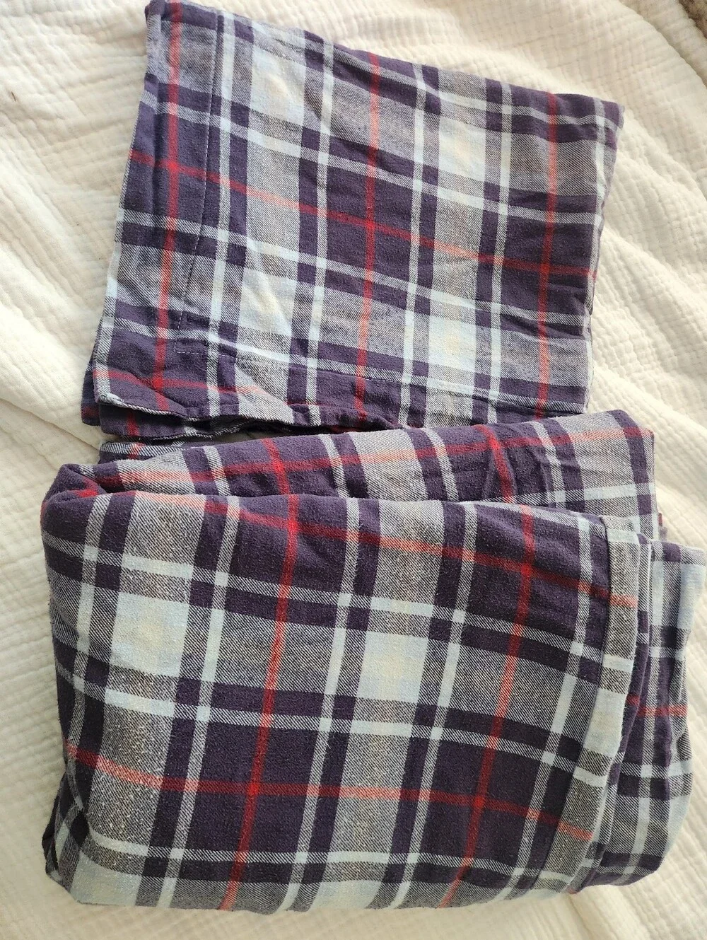 Pottery Barn Kids Blue  Plaid Flannel Duvet and Sham with Red Accents,size Twin